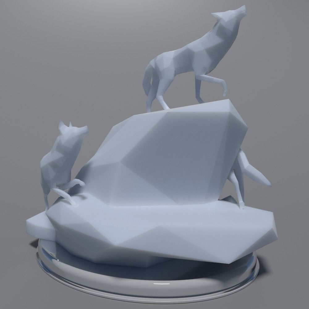 Low Poly Wolves 3D Print wolf on rock 3D print model_3
