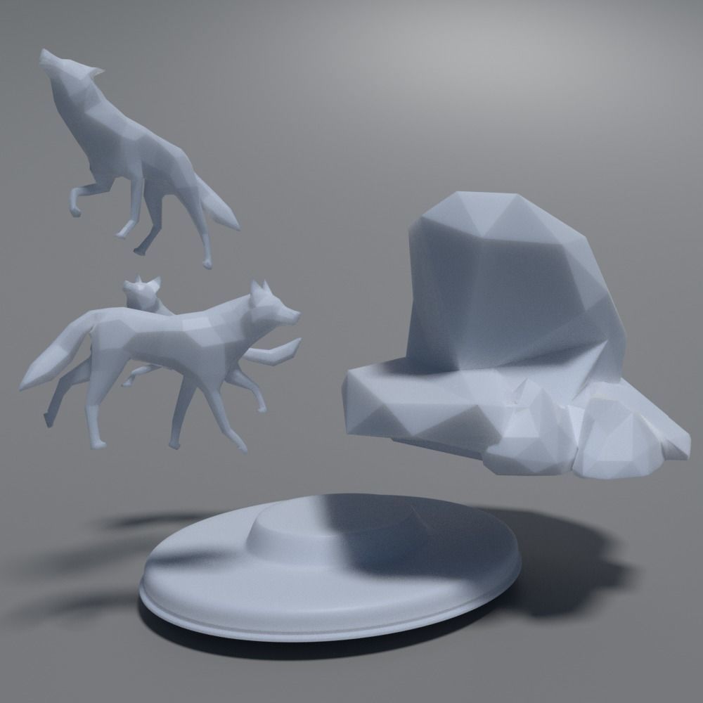 Low Poly Wolves 3D Print wolf on rock 3D print model_8