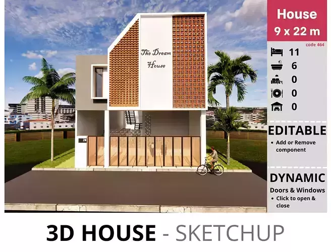 House 9x22m code 464- Sketchup 3D model 3D model