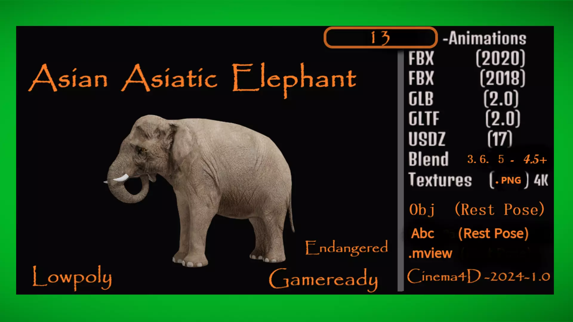 Asian Asiatic Elephant Low-poly 3D model