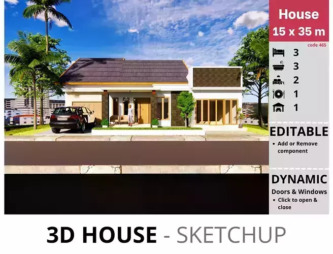 House 15x35m code 465- Sketchup 3D model 3D model
