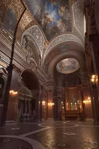 Interior Classic Hall Cathedral St Maria Maddalena - Rome-Italy 3D model