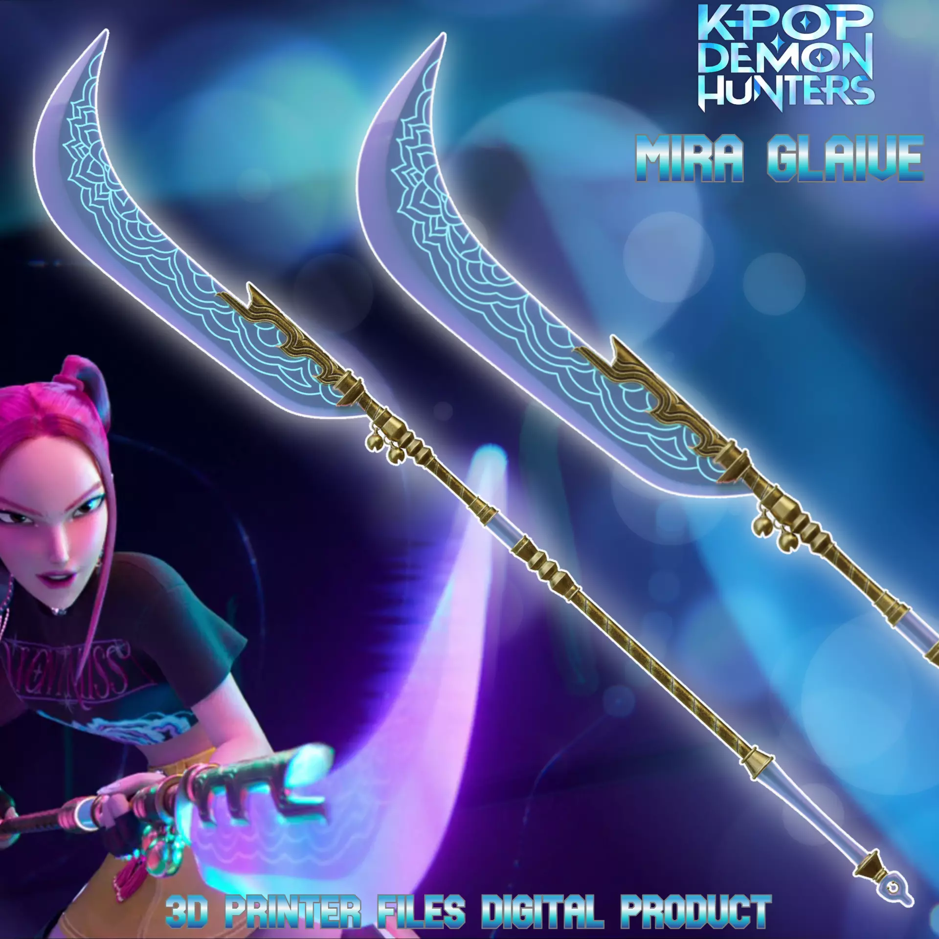 Mira Cosplay Go Dok Woldo Glaive weapon Kpop Demon Hunters 3D print model_0