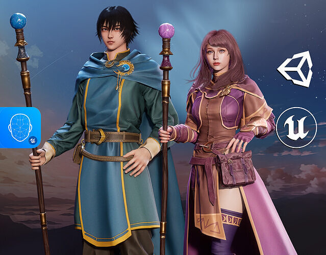 MMORPG Newbie Mages - Medieval Fantasy Modular Character Low-poly 3D model