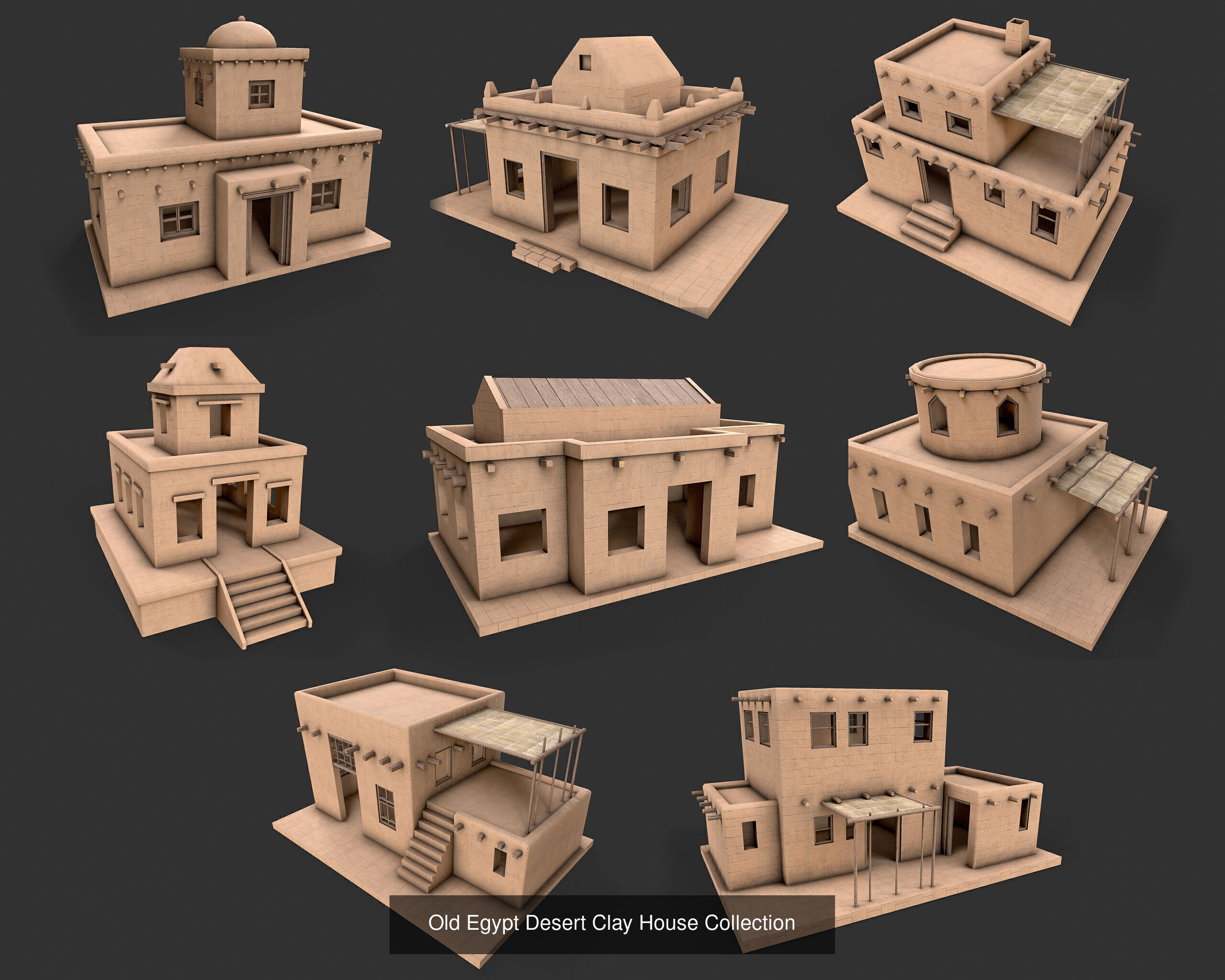 Egypt Desert Clay Utility Buildings Houses Pyramids Collection _1