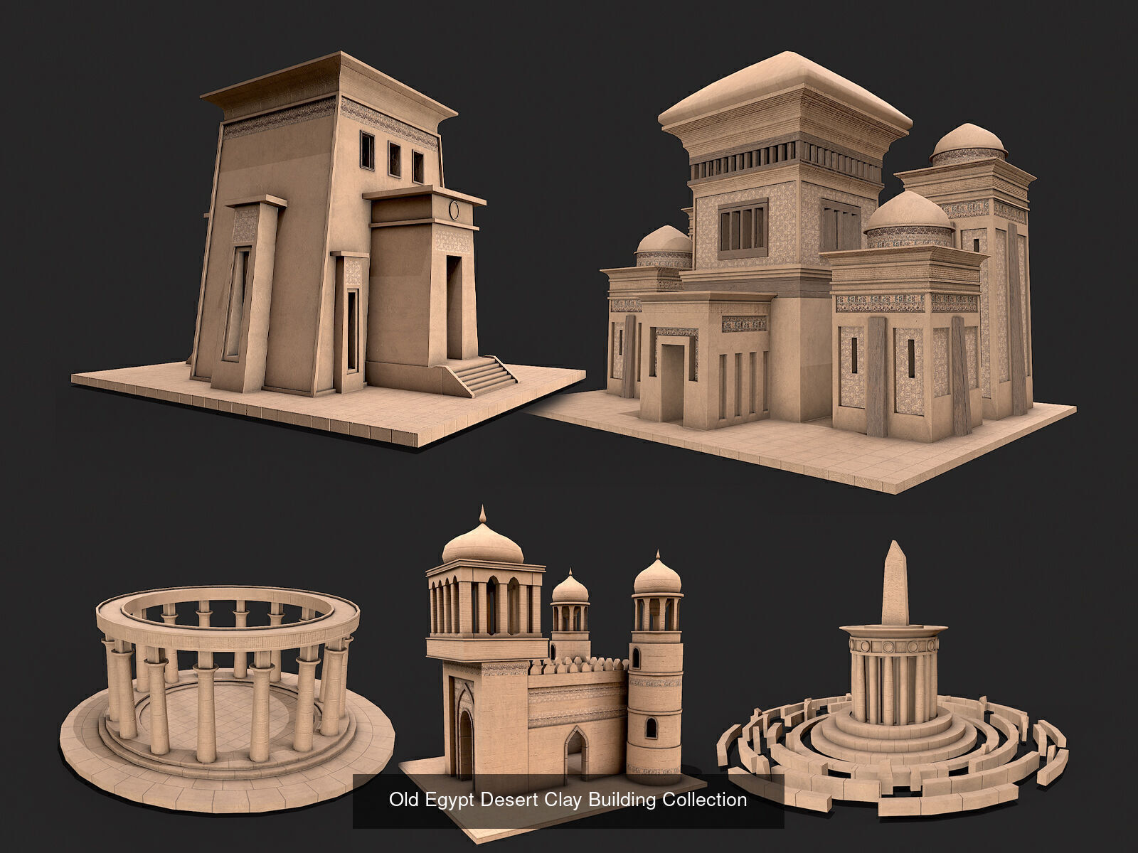 Egypt Desert Clay Utility Buildings Houses Pyramids Collection _2