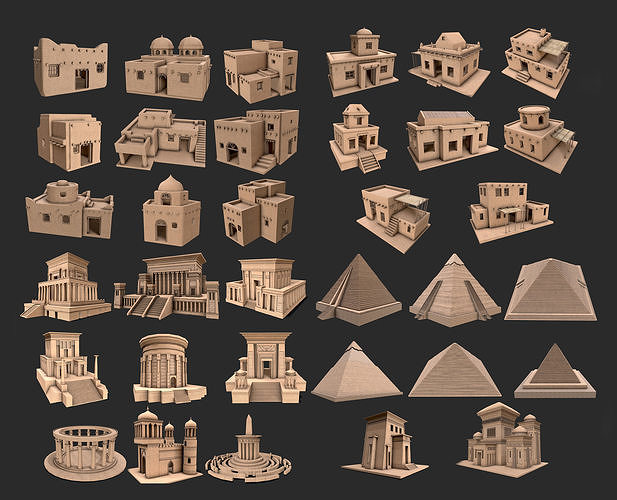 Egypt Desert Clay Utility Buildings Houses Pyramids Collection 