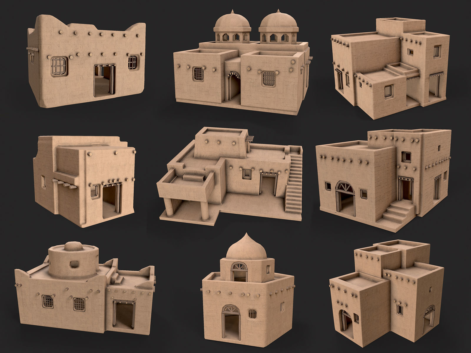 Egypt Desert Clay Utility Buildings Houses Pyramids Collection _10