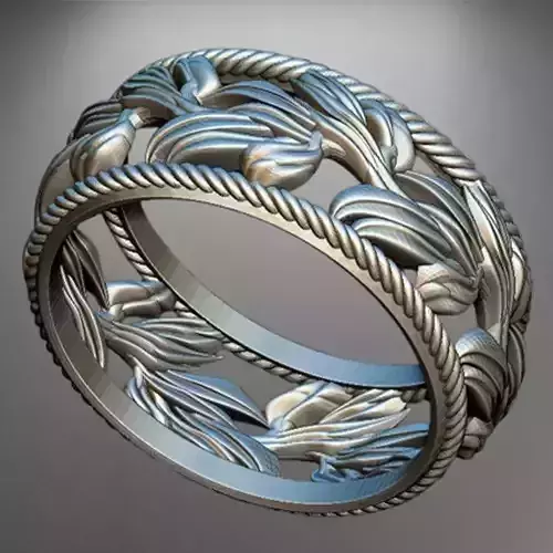 Rose Gold Leaf Ring STL File - 3D Printable Jewelry