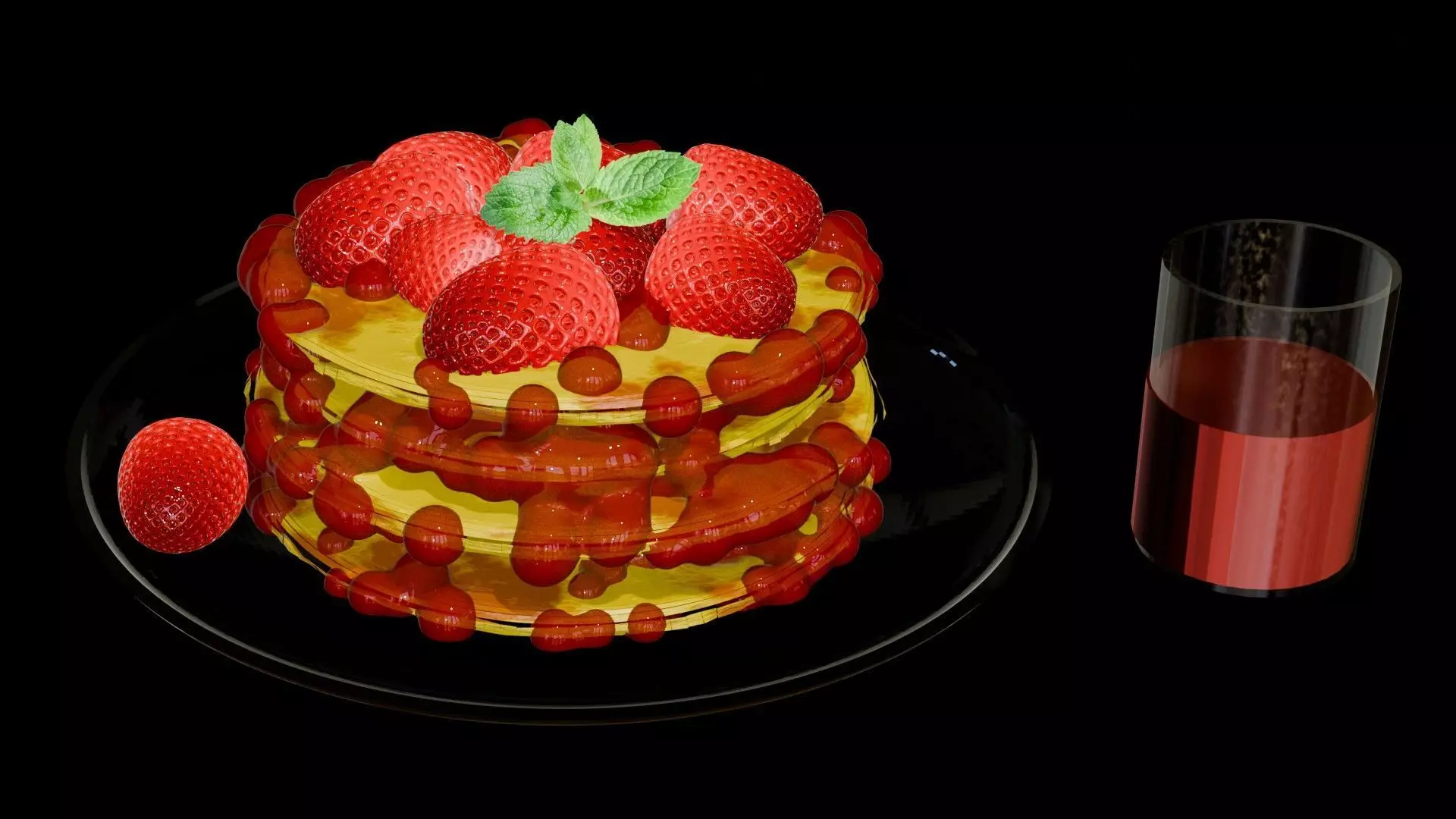 Dessert Strawberry egg cake with juice Low-poly 3D model_0