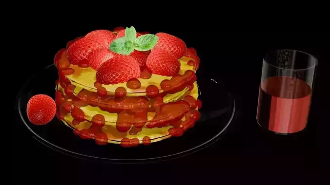 Dessert Strawberry egg cake with juice