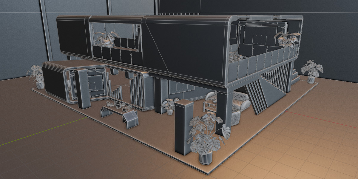 Modern Double Story Exhibition Booth Blender Scene 3D model_20