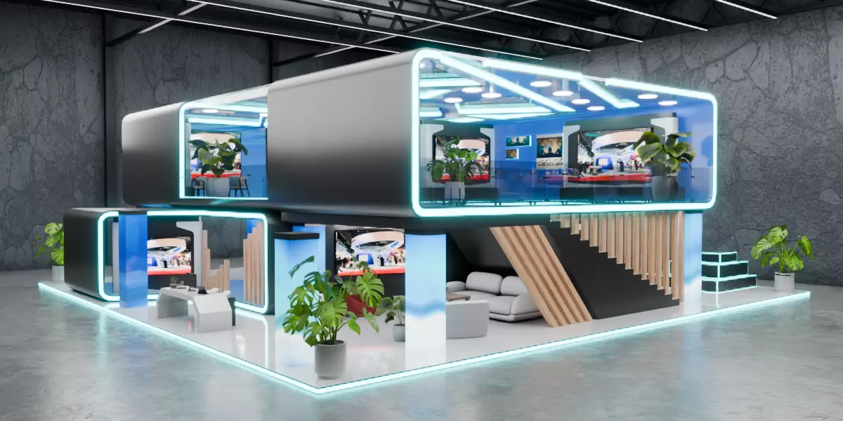 Modern Double Story Exhibition Booth Blender Scene 3D model_0