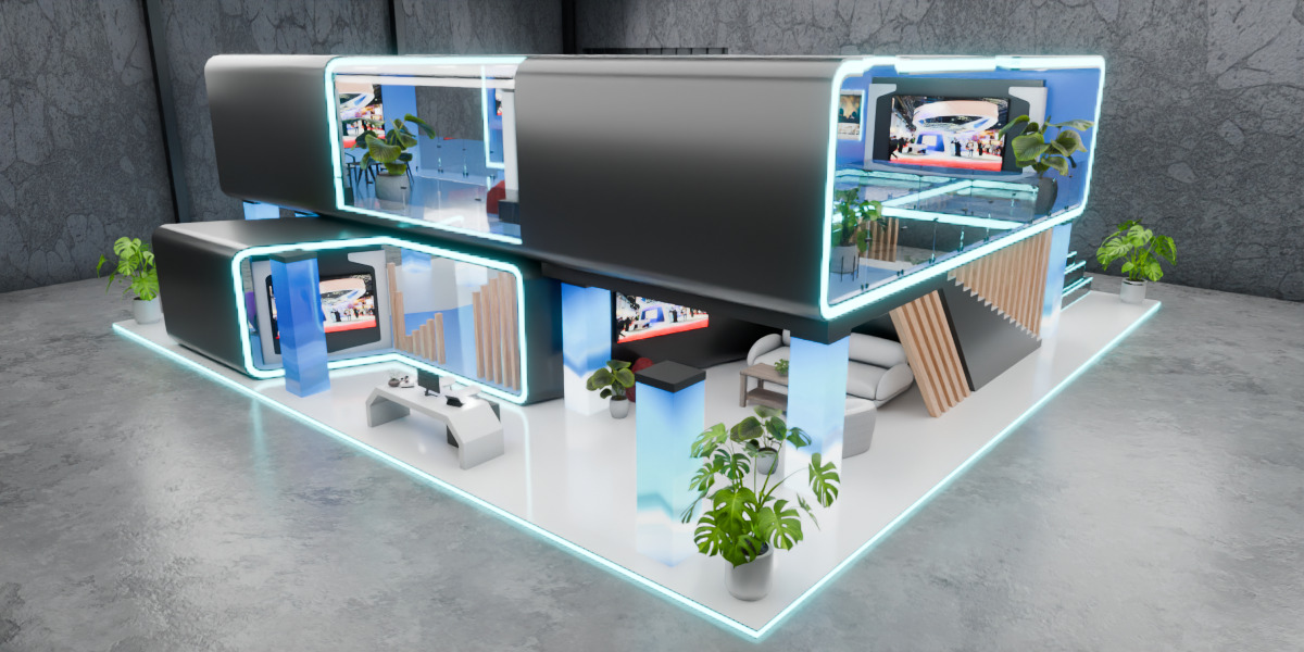 Modern Double Story Exhibition Booth Blender Scene 3D model_18