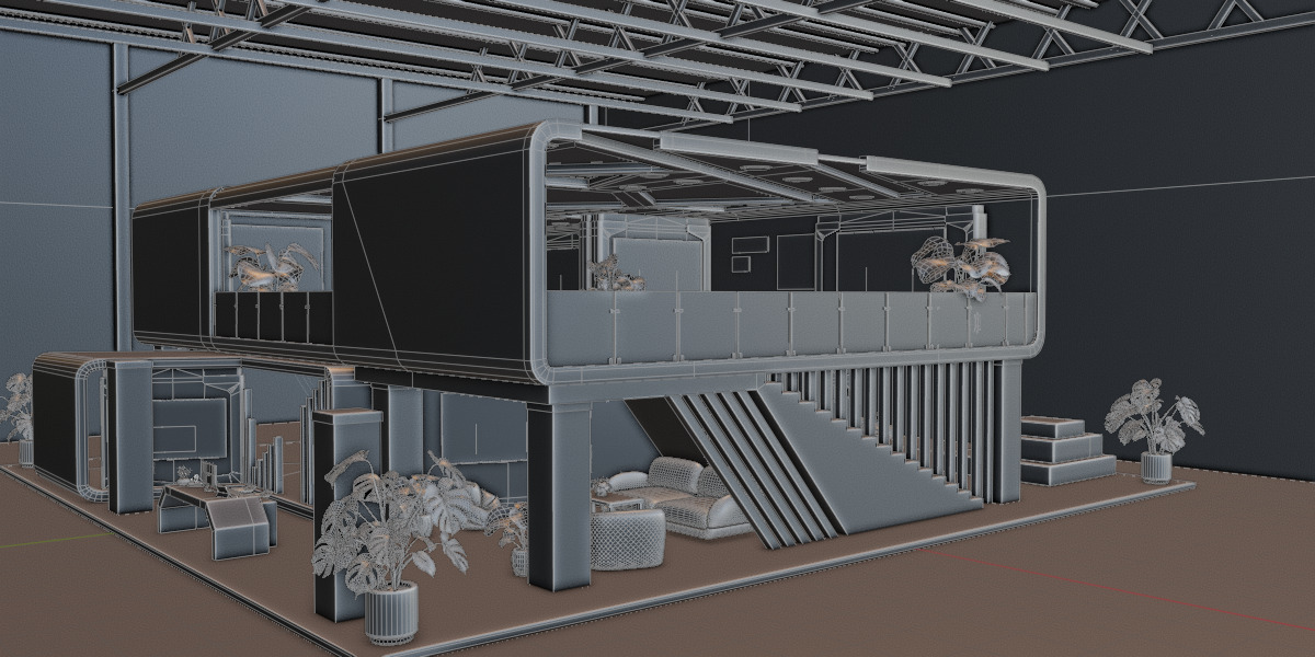 Modern Double Story Exhibition Booth Blender Scene 3D model_19
