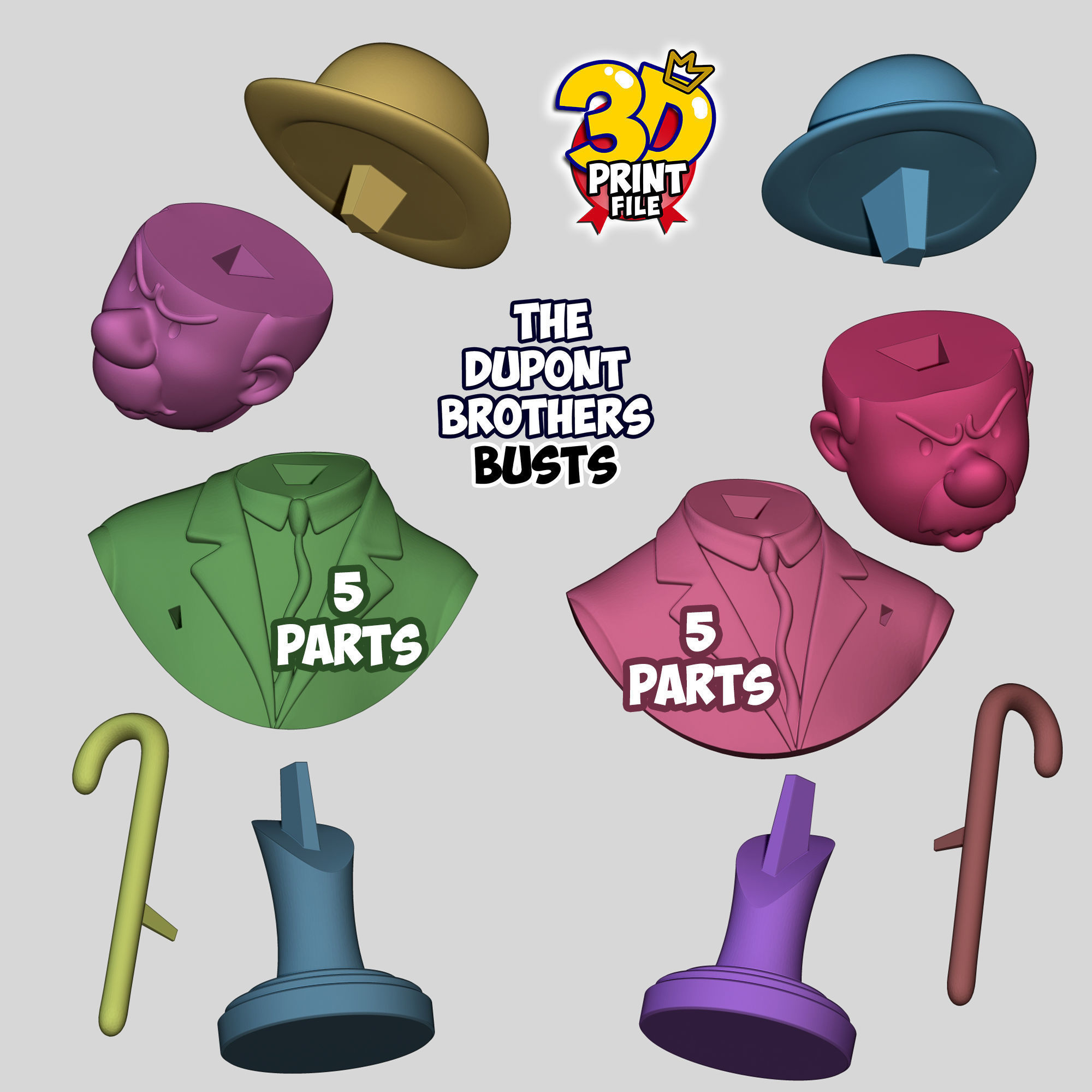 The Dupont Brothers Stylized 3D Busts 3D print model_2