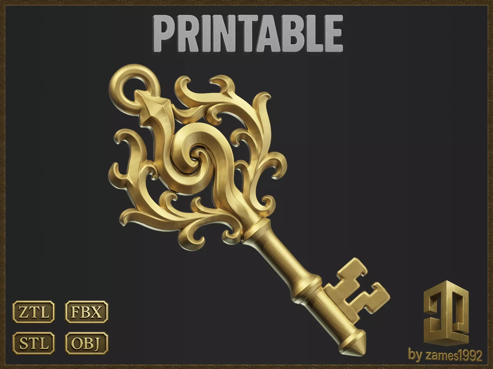 Decorative Key Charm 3D print model_0