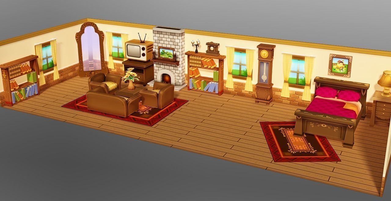 Cartoon House Interior Low-poly 3D model_2