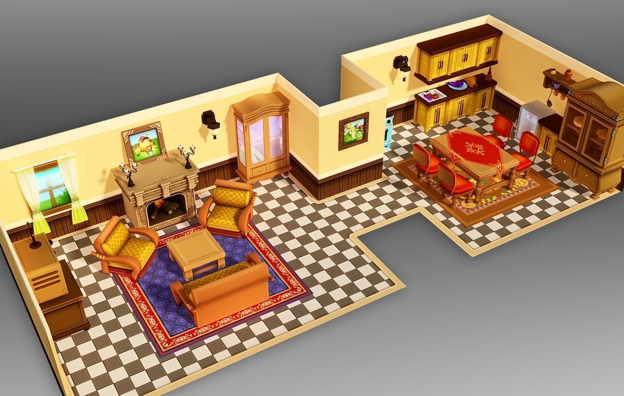 Cartoon House Interior Low-poly 3D model_4