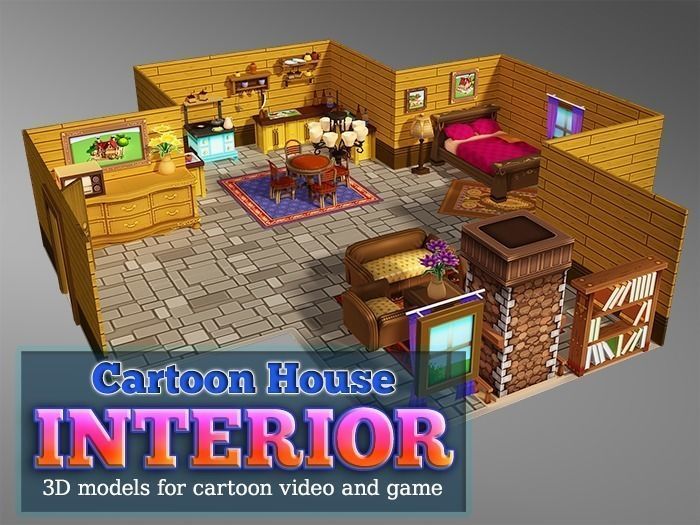 Cartoon House Interior Low-poly 3D model_0