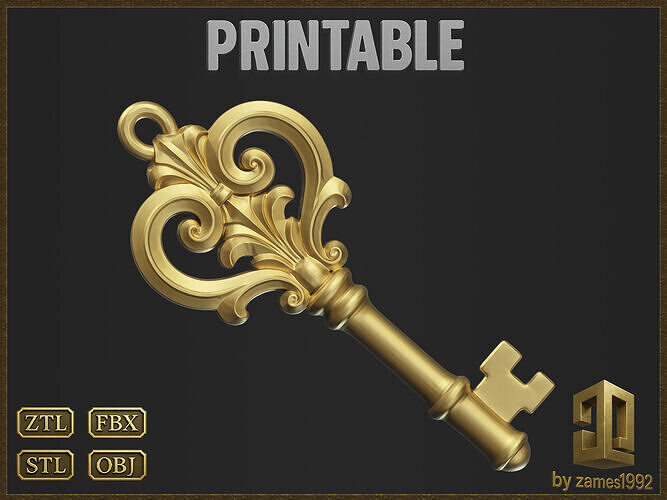 Elegant Antique Key Pendant 3D print model