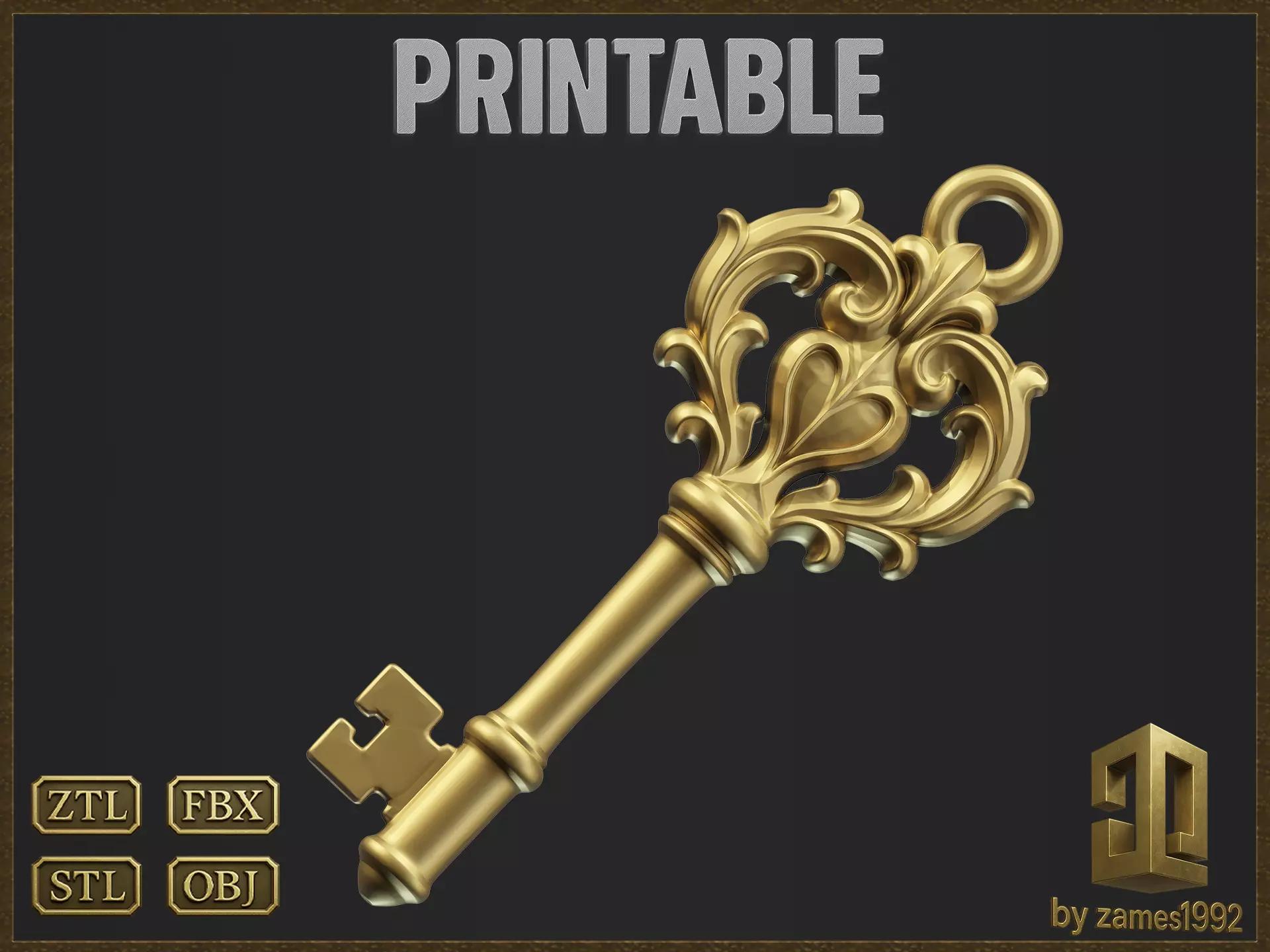 Ornate Vintage Key Pendant 3D print model