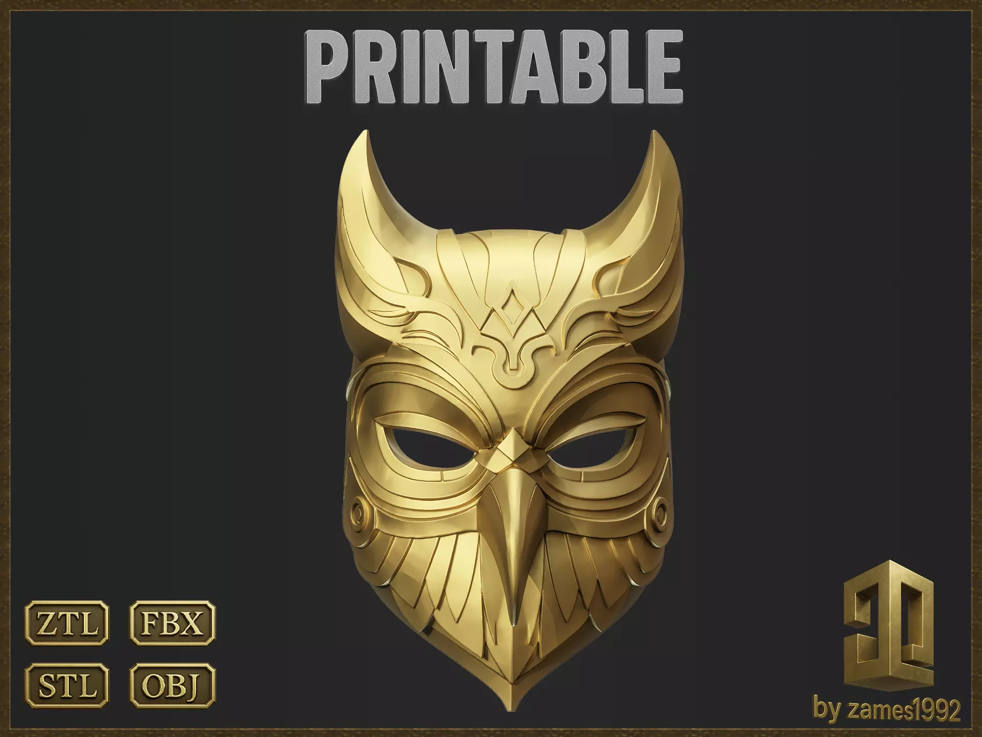 Ornate Owl Mask Helmet 3D print model
