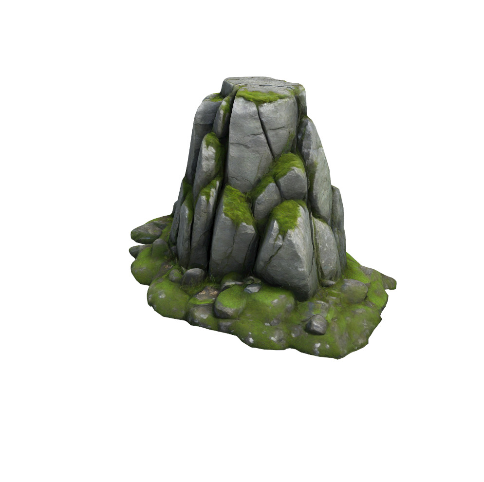 Stylized Mossy Rock Set 01 Low-poly 3D model_8