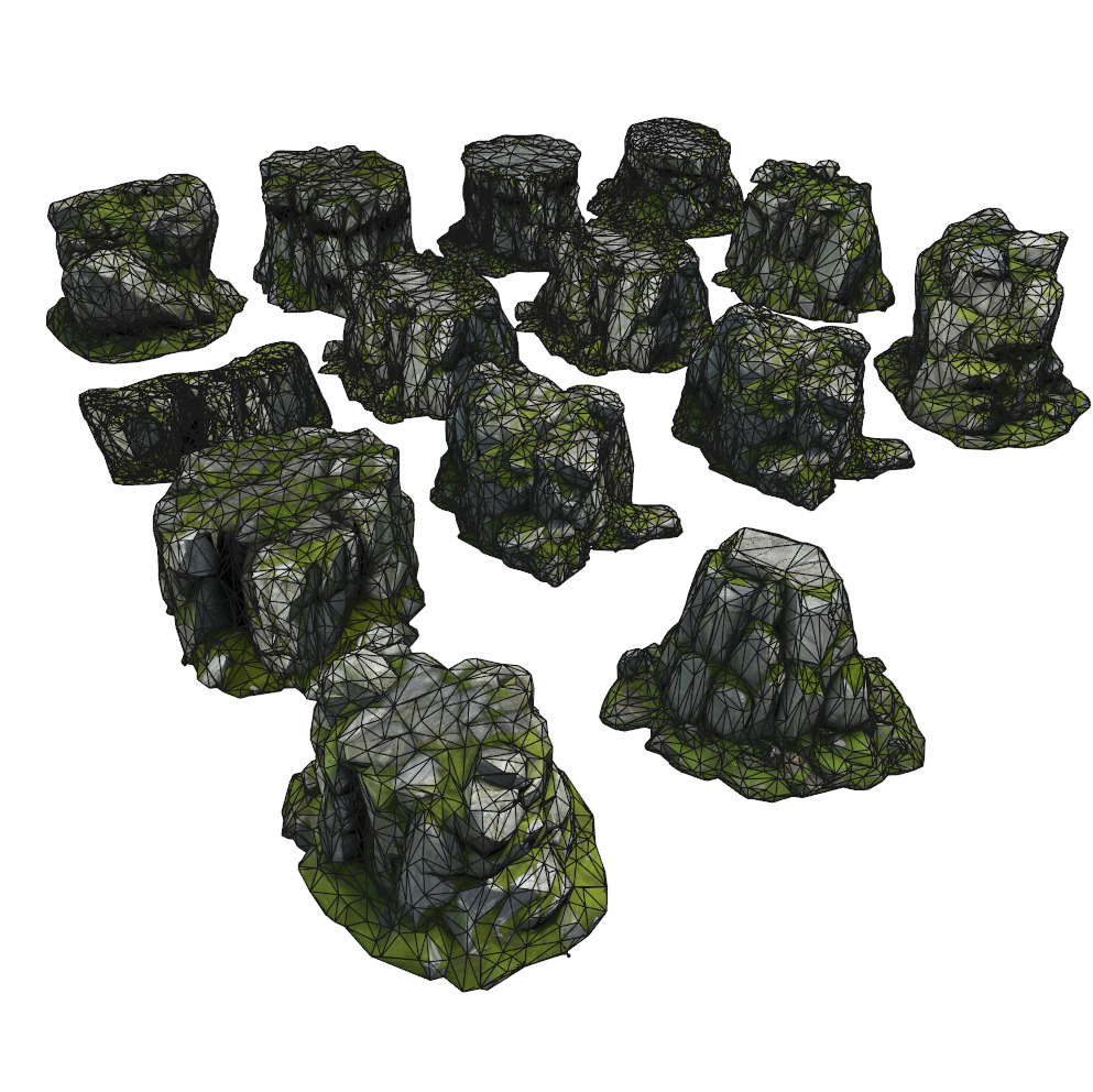 Stylized Mossy Rock Set 01 Low-poly 3D model_2