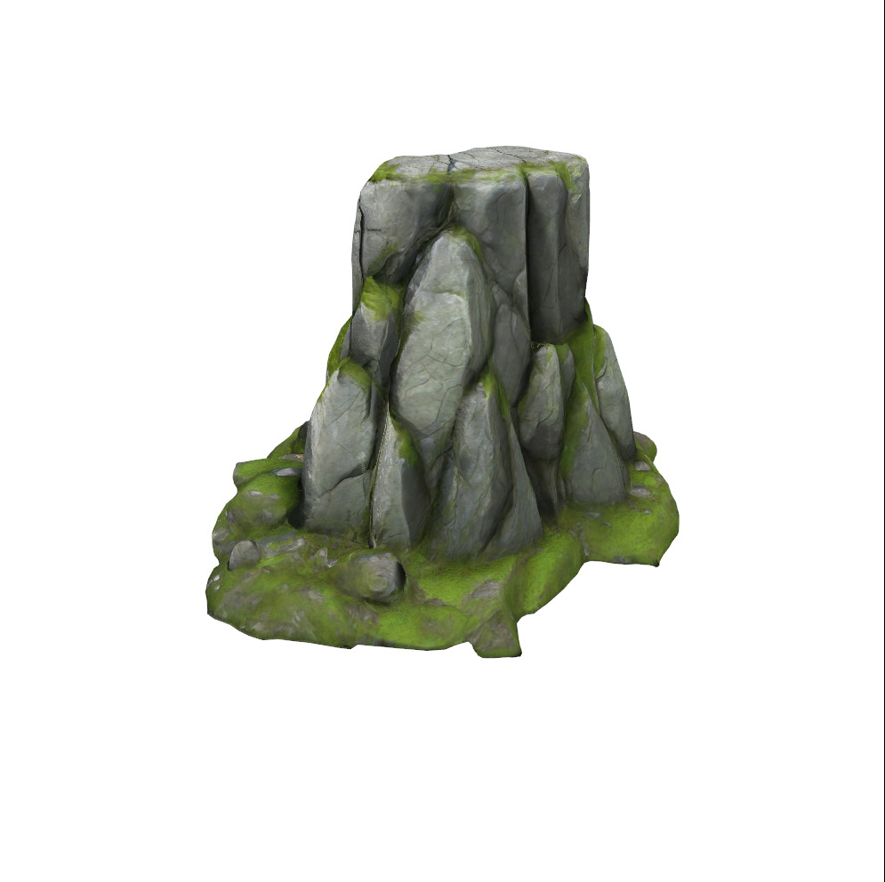 Stylized Mossy Rock Set 01 Low-poly 3D model_9