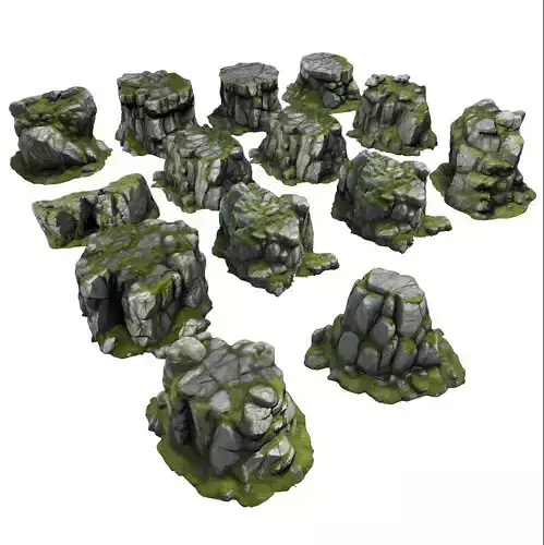 Stylized Mossy Rock Set 01