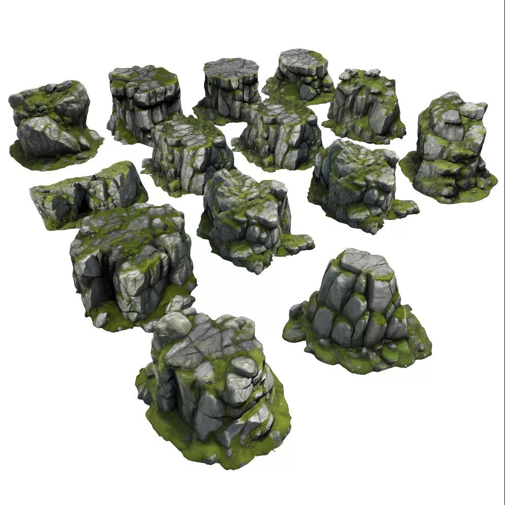 Stylized Mossy Rock Set 01 Low-poly 3D model_0