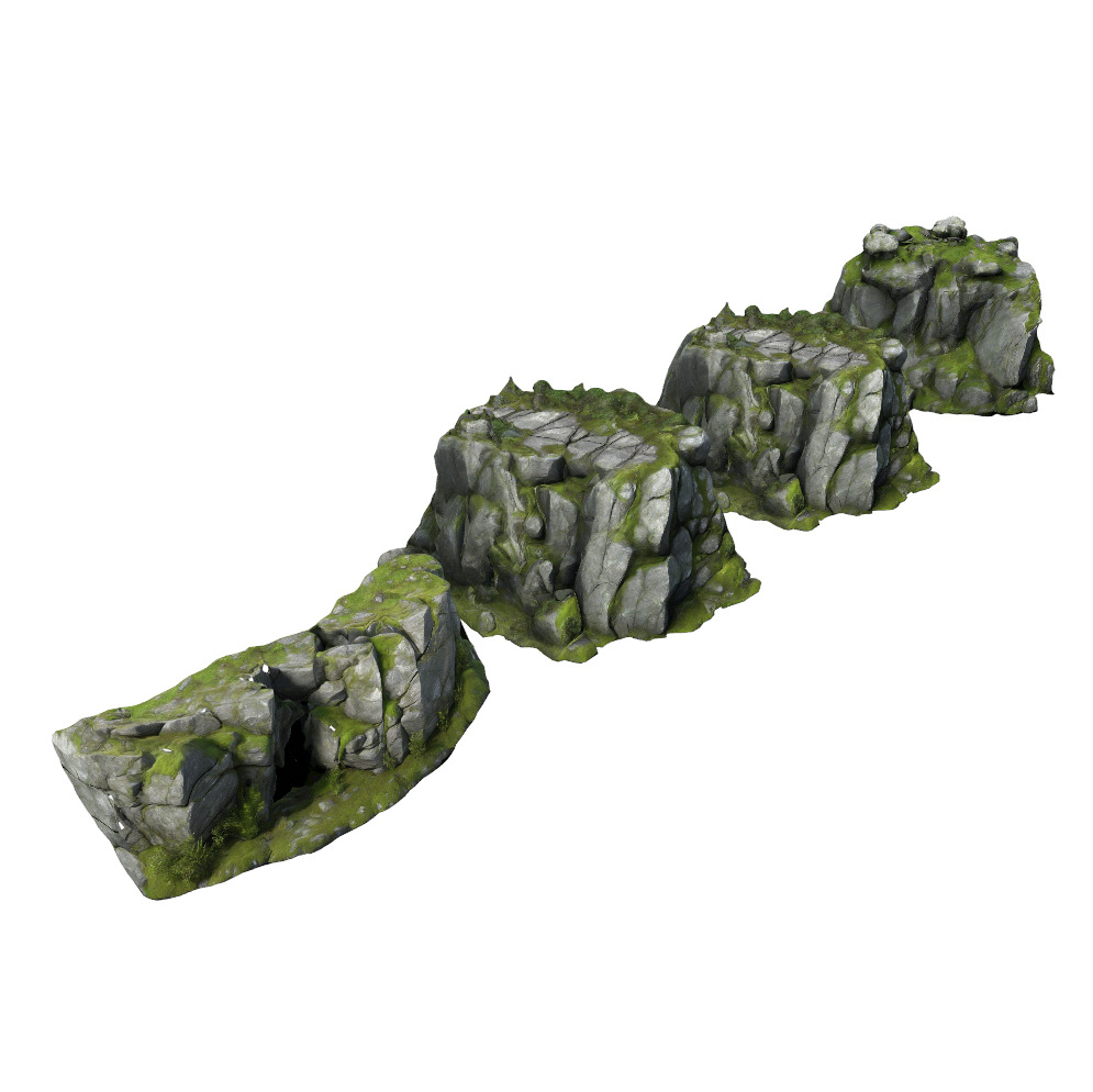 Stylized Mossy Rock Set 01 Low-poly 3D model_4