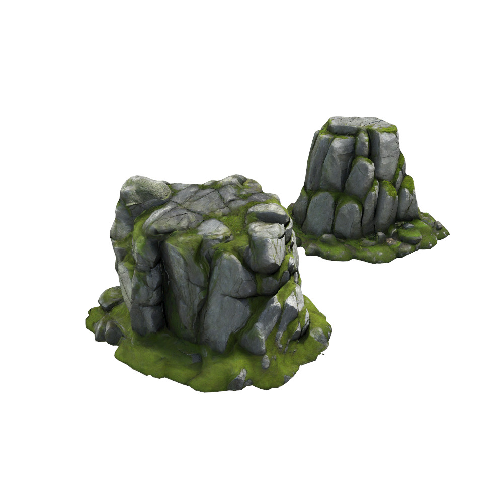 Stylized Mossy Rock Set 01 Low-poly 3D model_6
