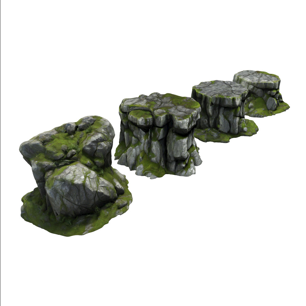 Stylized Mossy Rock Set 01 Low-poly 3D model_3