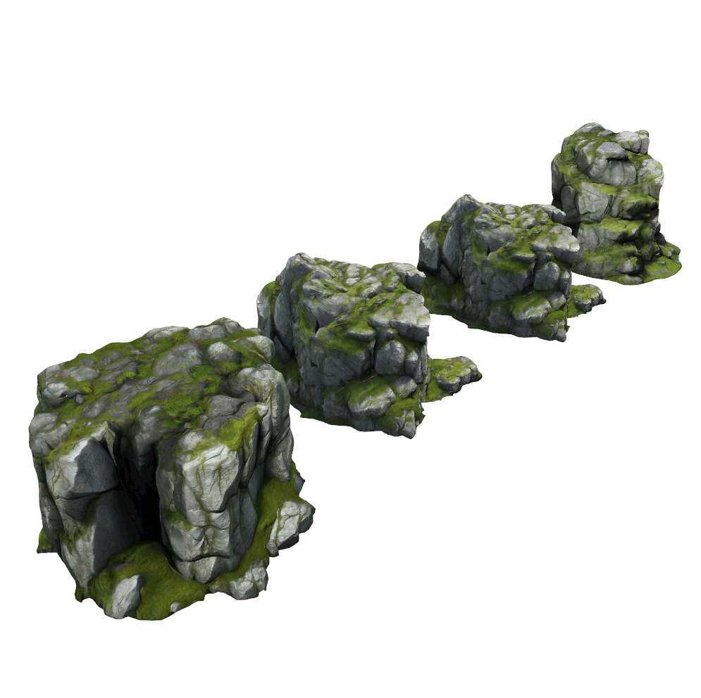 Stylized Mossy Rock Set 01 Low-poly 3D model_5