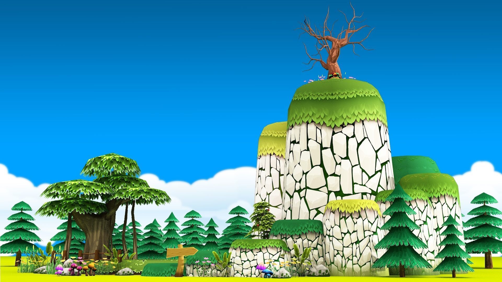 3D Cartoon Forest Low-poly 3D model_4