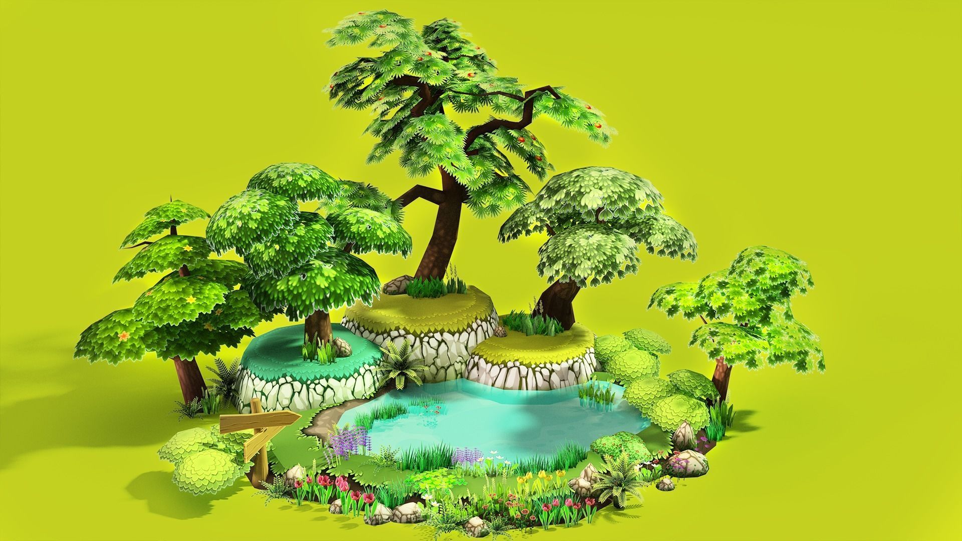 3D Cartoon Forest Low-poly 3D model_19