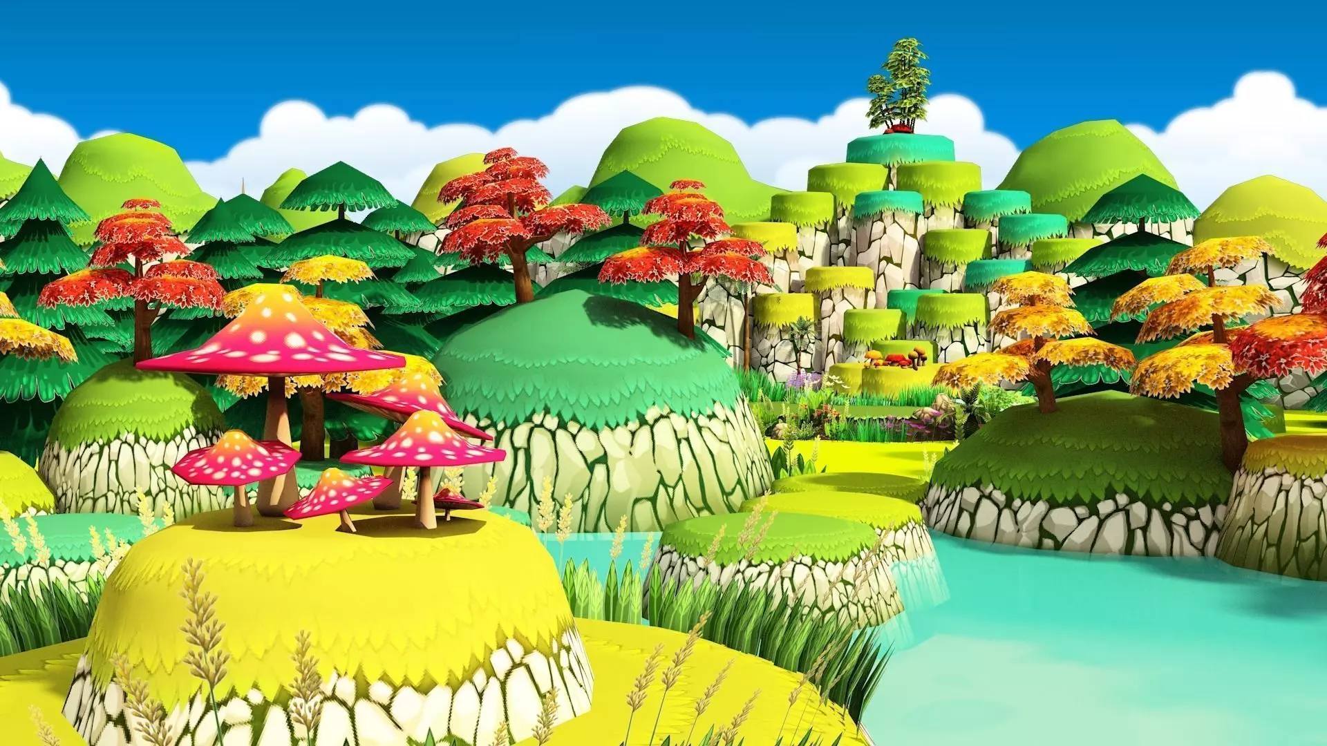 3D Cartoon Forest Low-poly 3D model_0
