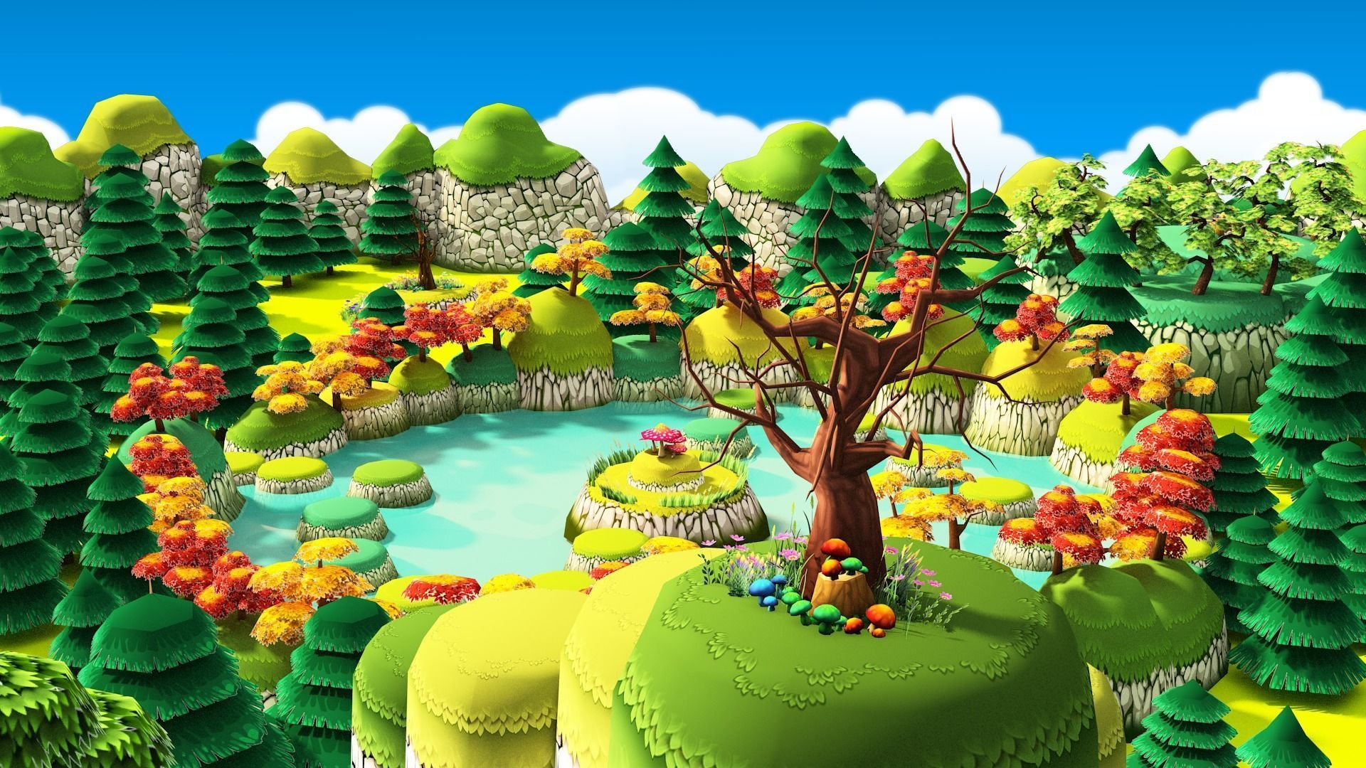3D Cartoon Forest Low-poly 3D model_2