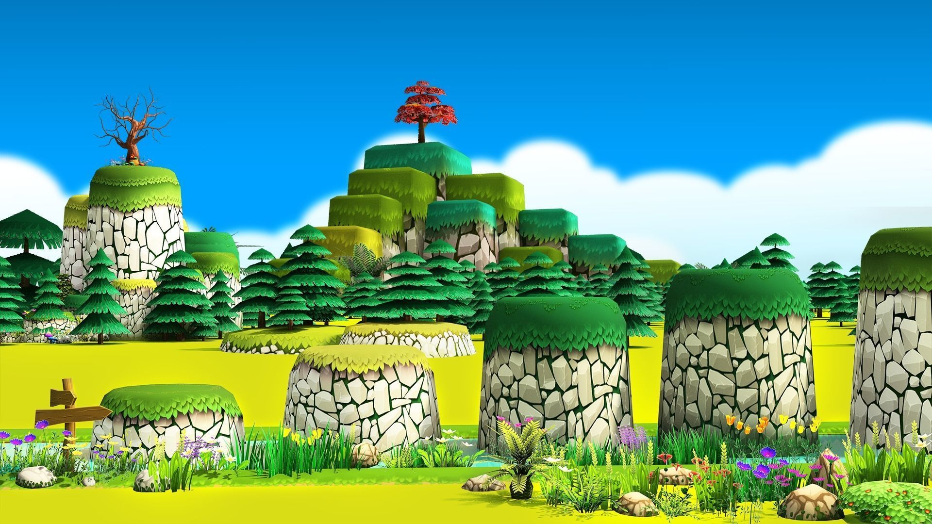 3D Cartoon Forest Low-poly 3D model_3