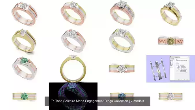 Tri-Tone Solitaire Mens Engagement Rings Collection 