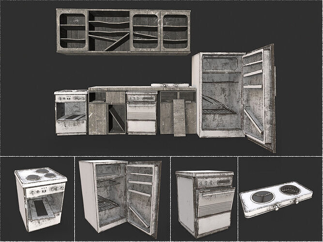 Abandoned Old Kitchen Low-poly 3D model