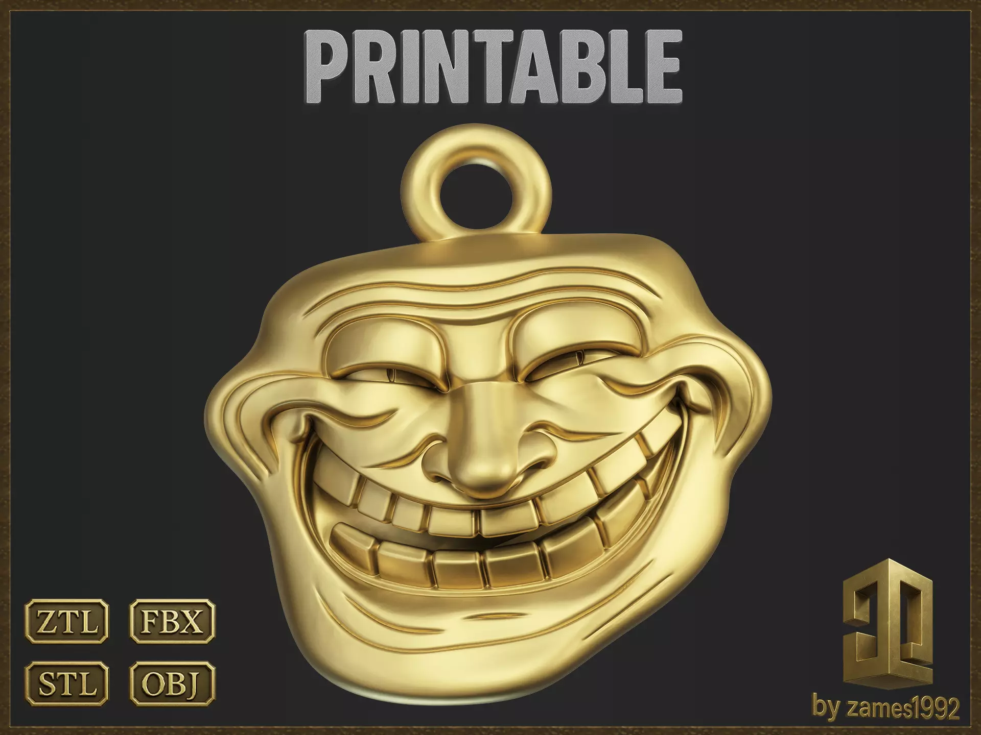Meme Troll Face Pendant 3D print model