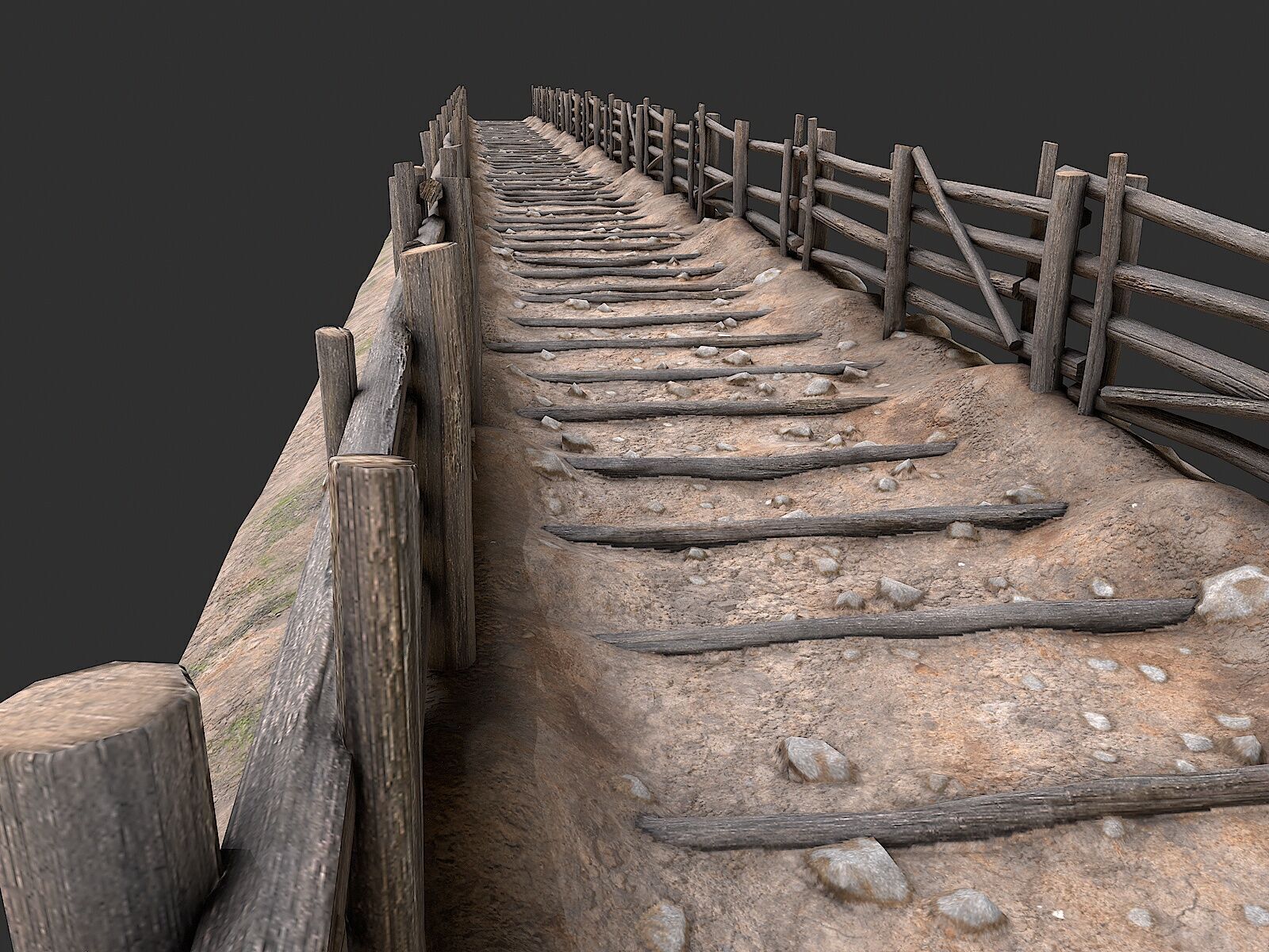 Village Road With Fence 1 Low-poly 3D model_4