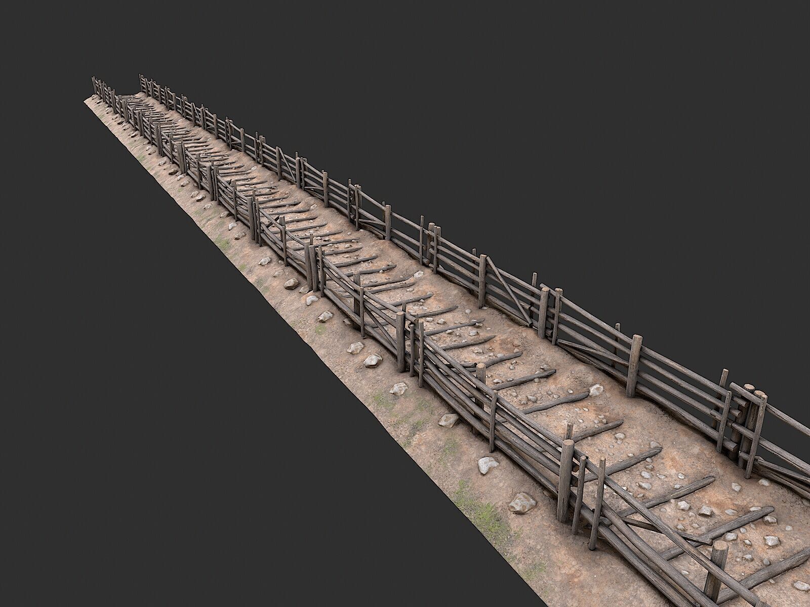 Village Road With Fence 1 Low-poly 3D model_3