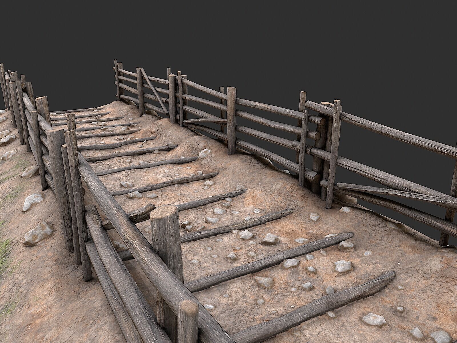 Village Road With Fence 1 Low-poly 3D model_2