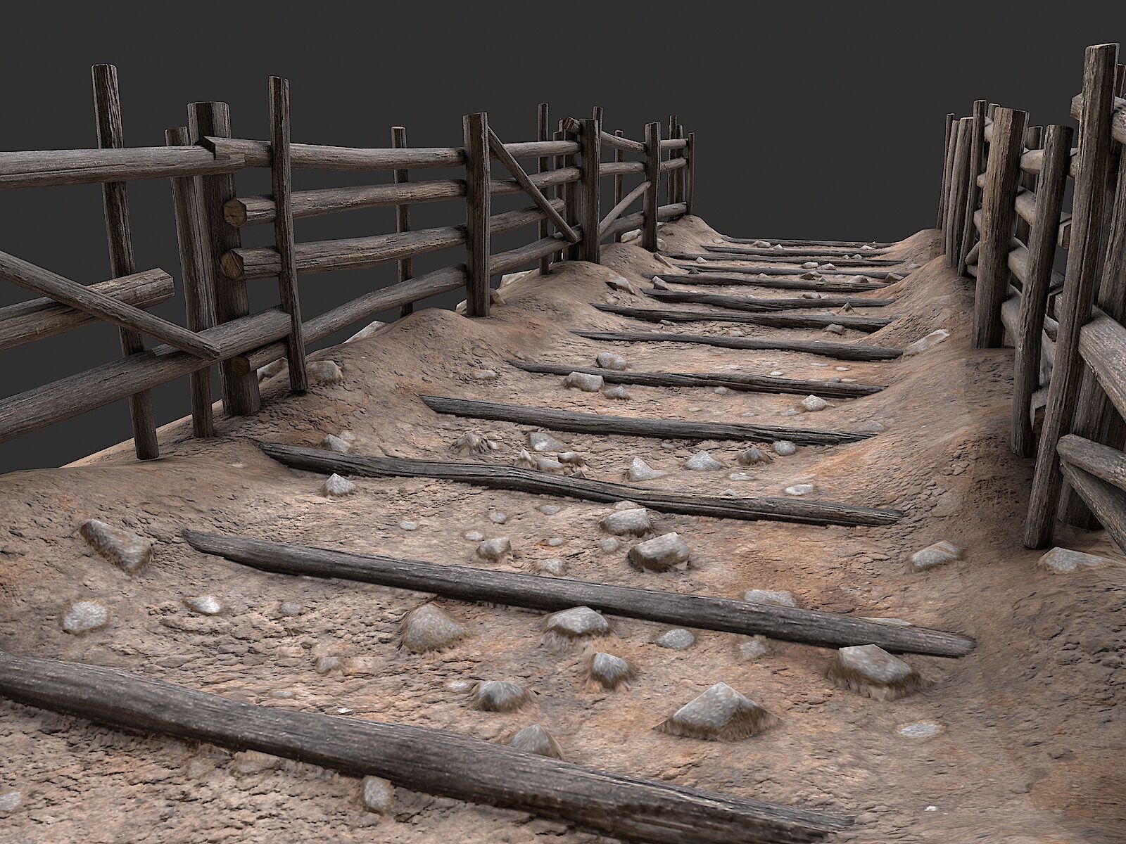 Village Road With Fence 1 Low-poly 3D model_1