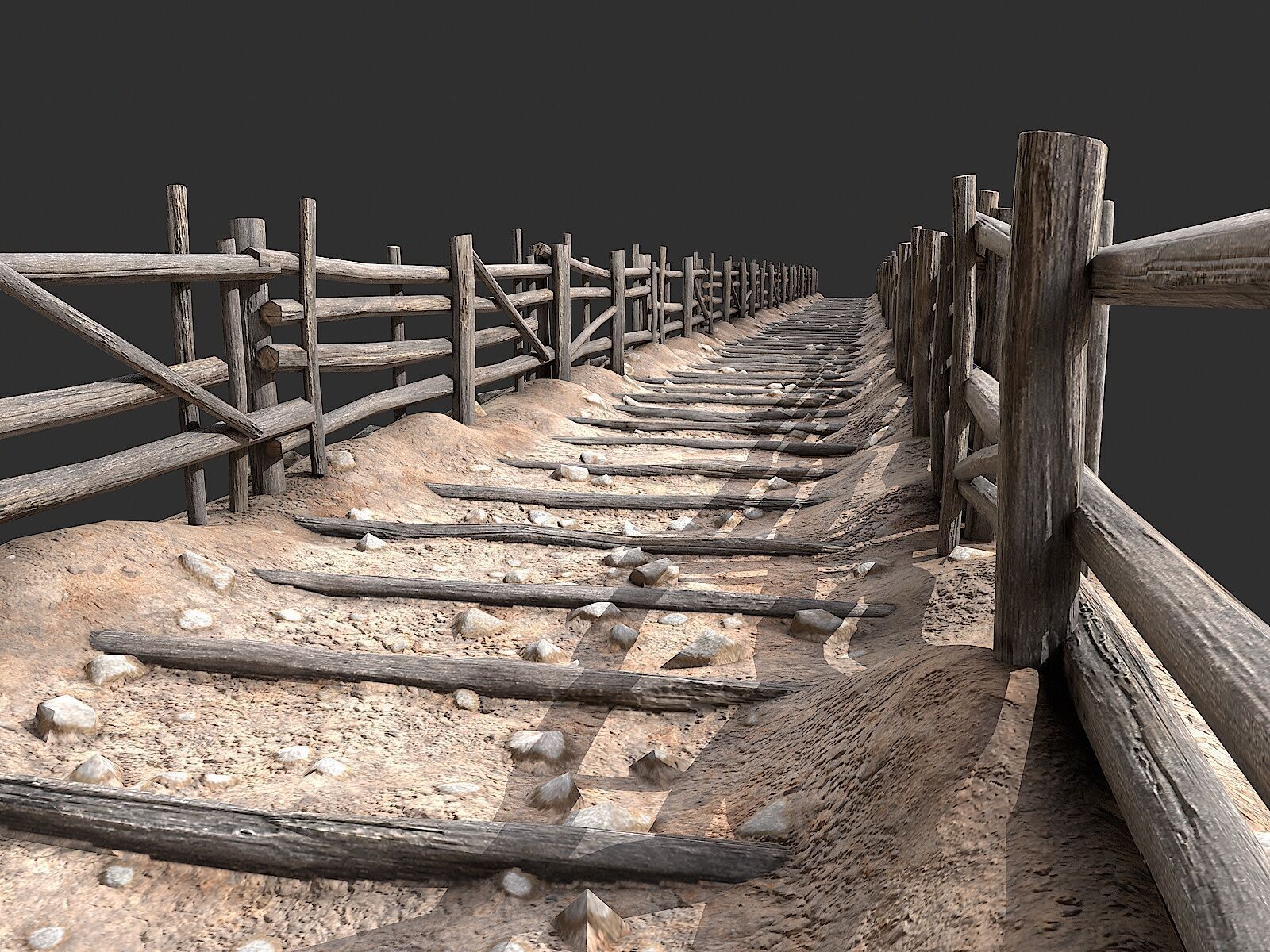 Village Road With Fence 1 Low-poly 3D model_5