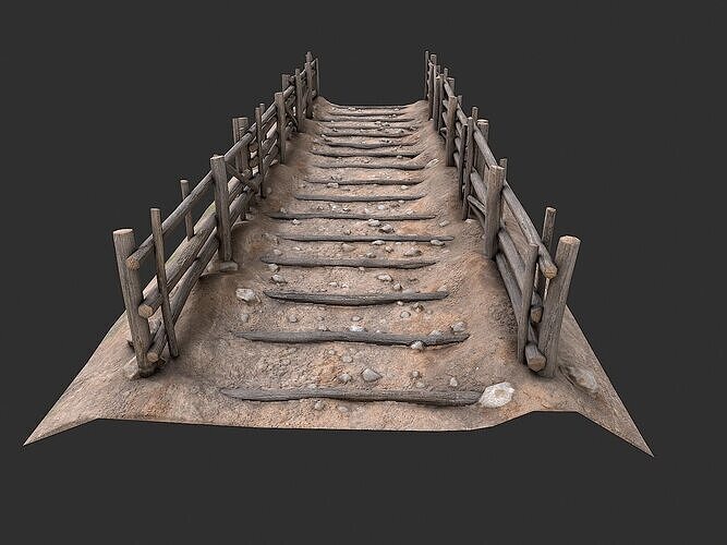Village Road With Fence 1 Low-poly 3D model